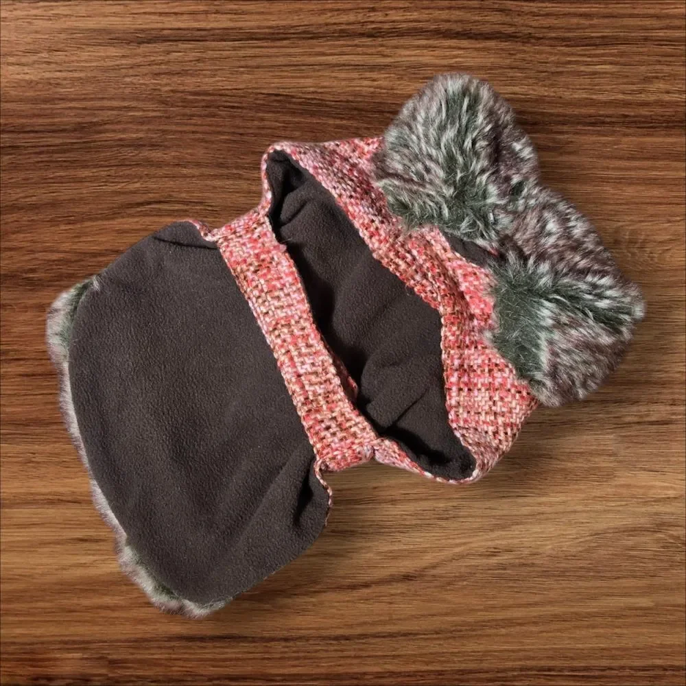 East Side Collection Red Tweed and Faux Fur Doggie Coat